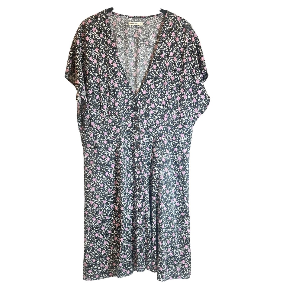 Marine Layer Womens XL Floral Tencel Lyocell Button Front Midi Dress Navy Pink